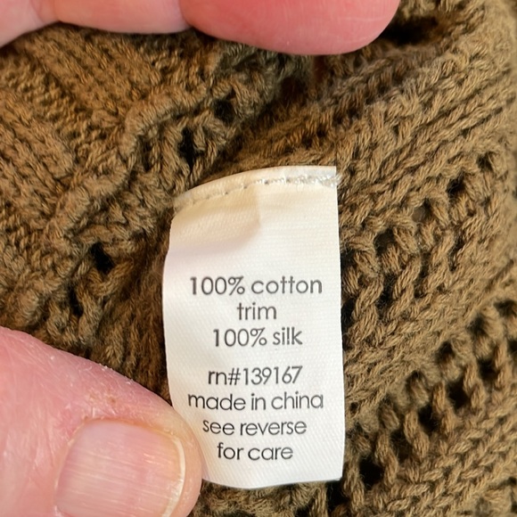 27 Miles Olive open knit sweater. Size M. Silk ribbon tie bottom. - Picture 7 of 10